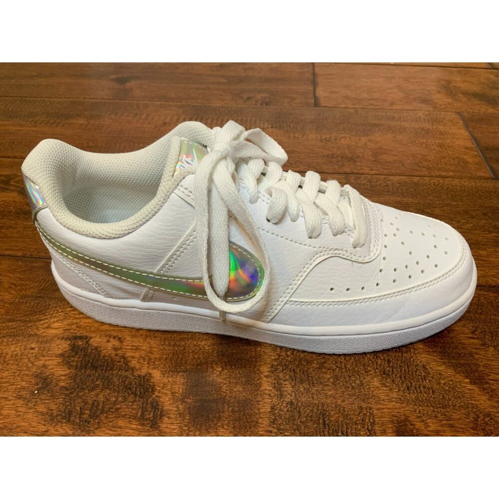 Nike Court Vision Low White/Chrome Silver CW5596-100 Lace-Up Sneakers, Size 7.5